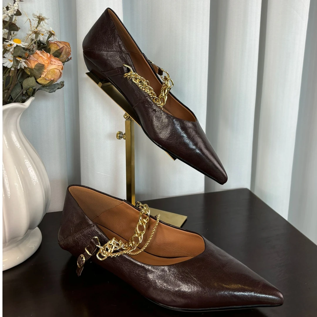 【凛月时分】3CM气质时尚百搭女士尖头低跟休闲真皮粗跟纯色单鞋