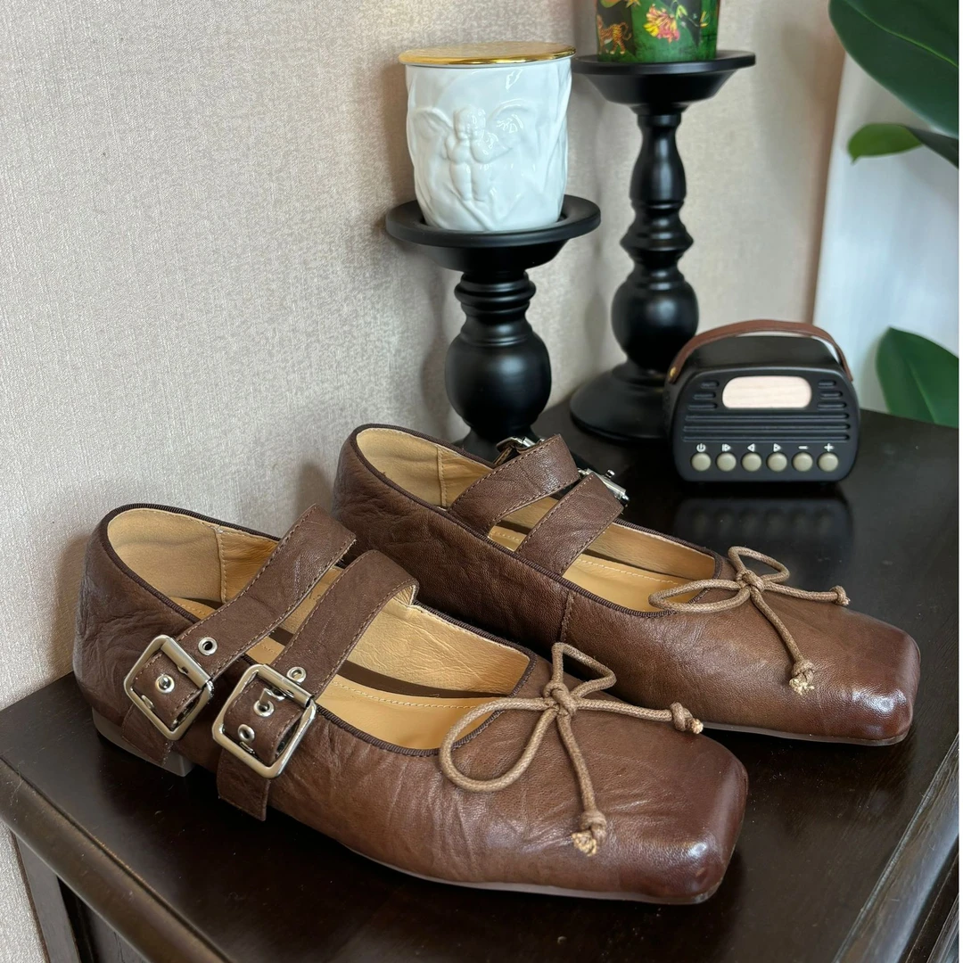 【生锈情诗】3CM春季舒适时尚百搭真皮女士软底复古平底玛丽珍鞋