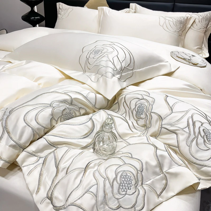 路约威格高级感轻奢四件套丝滑裸睡刺绣被套夏季凉感床笠欧式双面