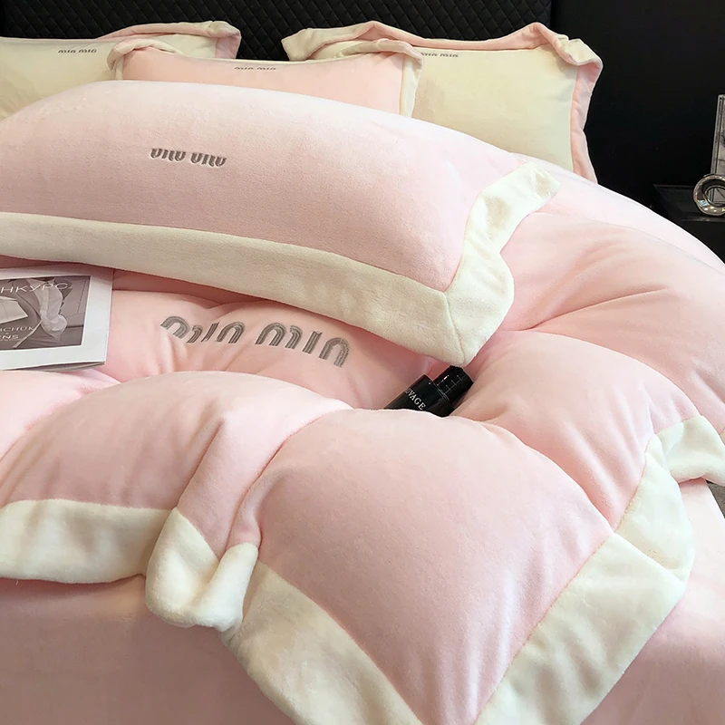 路约威格轻奢高级感婴儿绒床上四件套冬季牛奶珊瑚绒面加厚床单