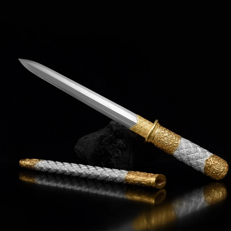 【11】金银唐风短剑|黄铜古法鎏金银百炼花纹钢覆土烧羽毛纹未开刃