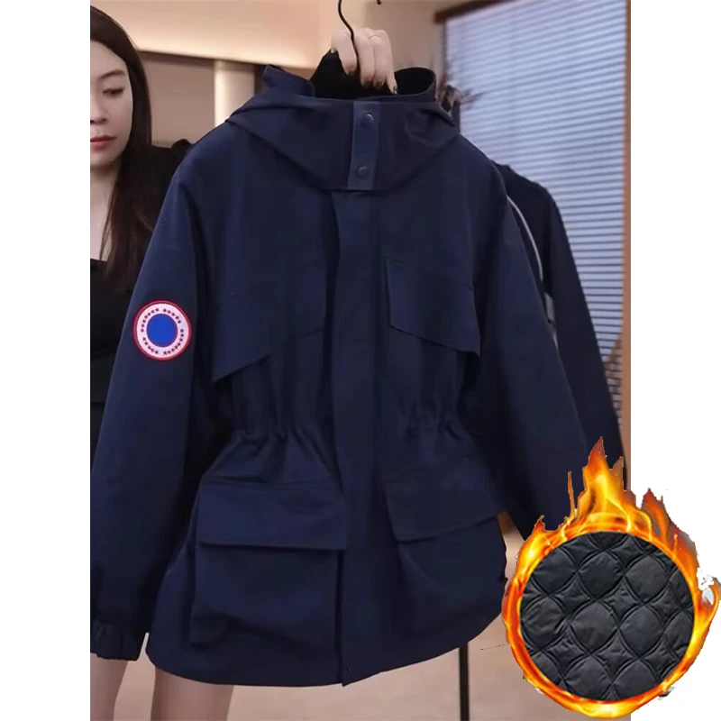 加棉2024秋冬季新款加厚冲锋衣时尚百搭风衣连帽宽松棉外套上衣女
