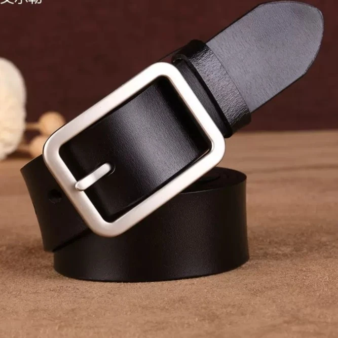 简约针扣皮带女款真皮百搭牛皮女士腰带宽休闲装饰牛仔裤腰带黑色