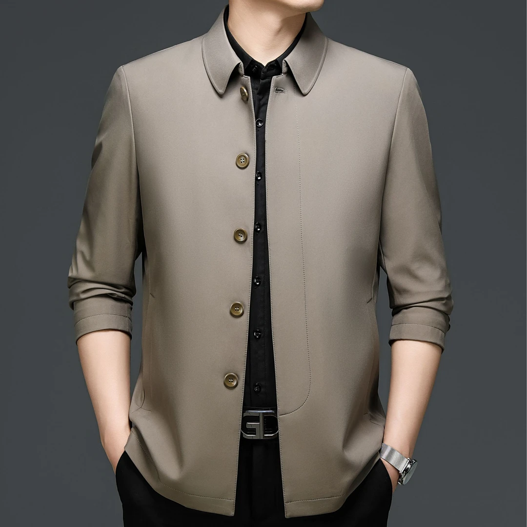 【老爺車】夹克五粒扣一手长中山装改良商务风衣外套男中老年夹克衫