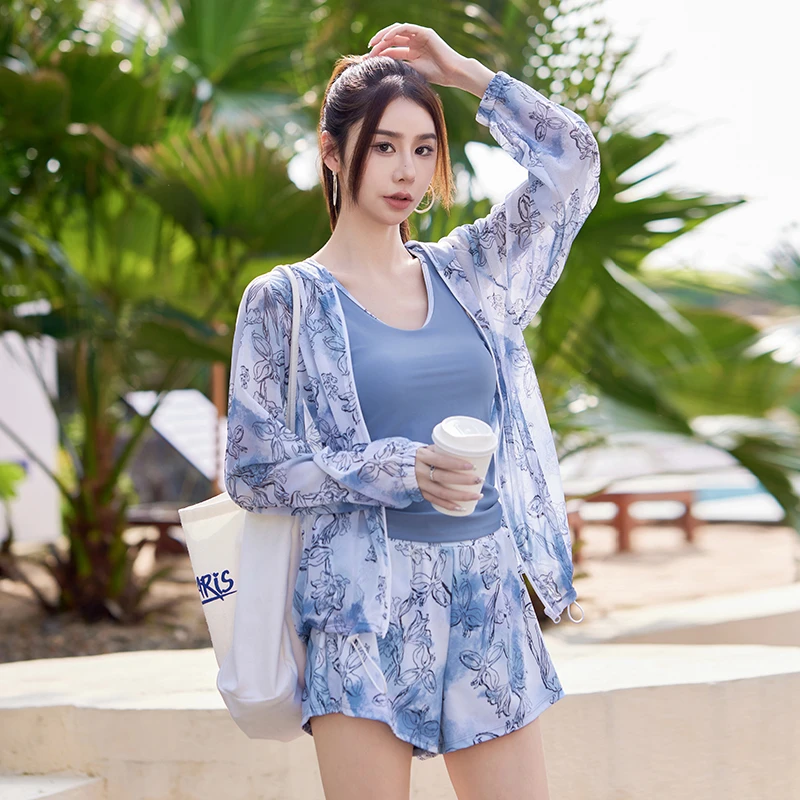 高颜值新款泳衣女遮肉三件套运动大码遮肚显瘦高腰夏季度假泳装