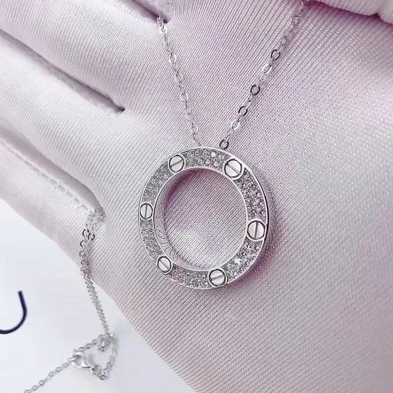 925银合成锆石银制品 纯银卡家大饼项链