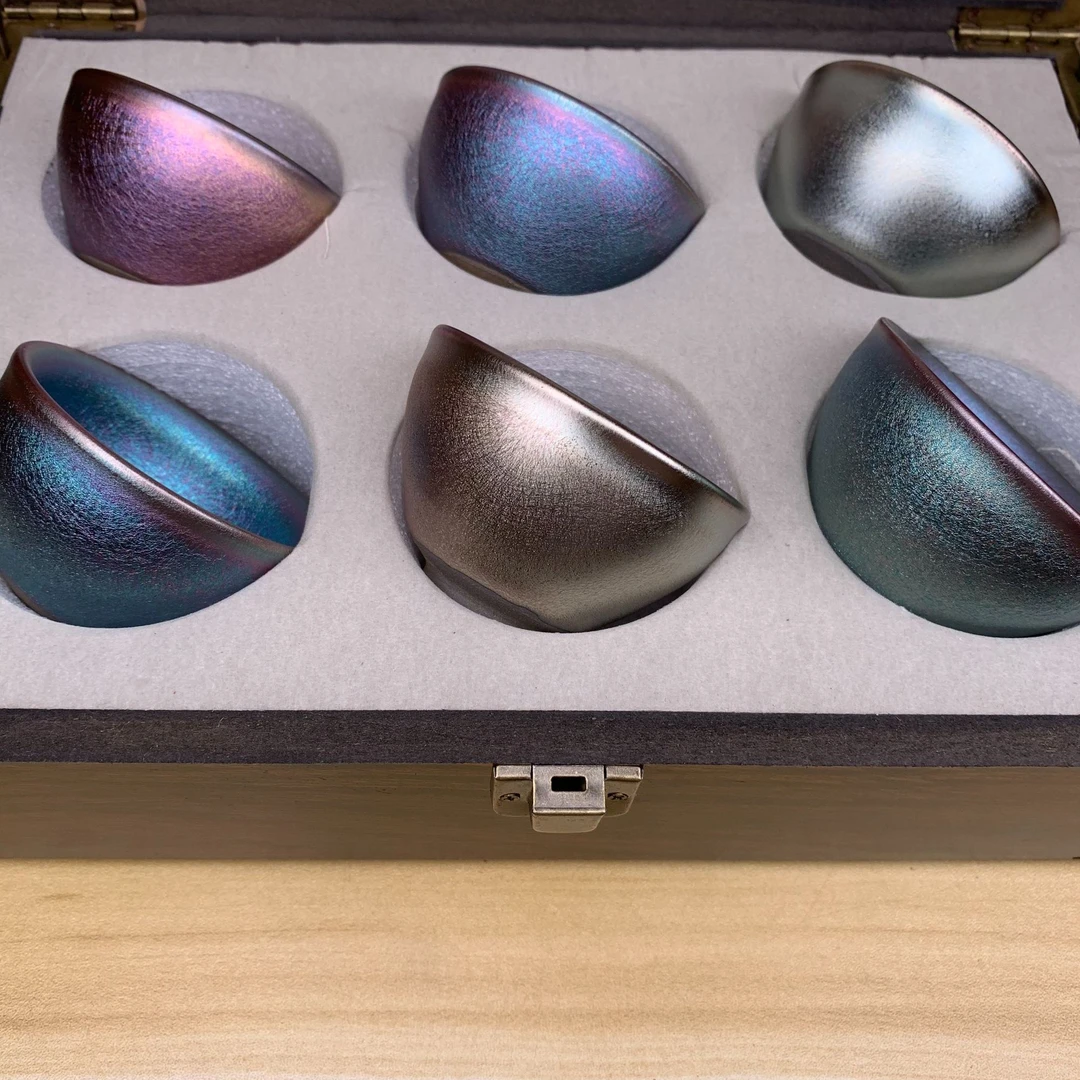 当代 流光溢彩六色杯茶盏带礼盒