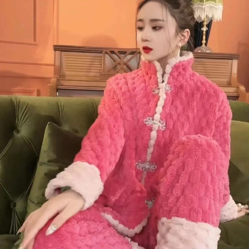 爆款珊瑚绒睡衣女秋冬款2023新款加厚冬季ins风家居服套装高端