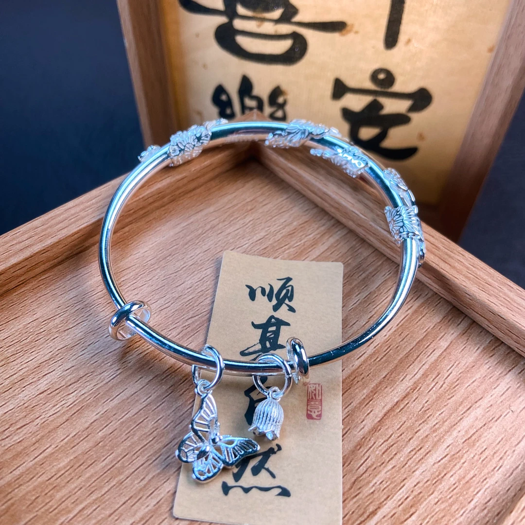 足银银制品 编号909：蝶恋花手镯足银手镯2