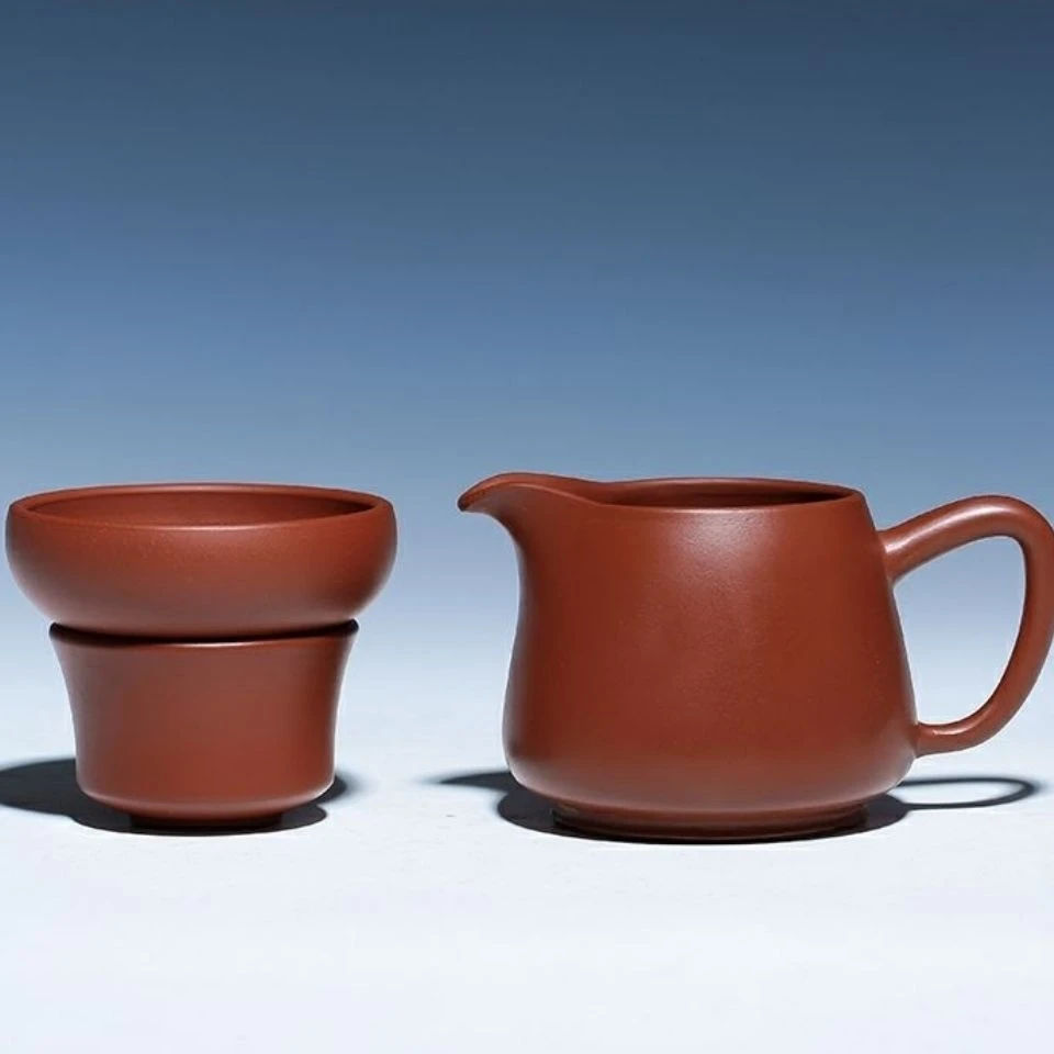 宜兴豆青公道杯大红袍茶漏紫砂过滤茶大红袍公道杯茶具配件茶杯