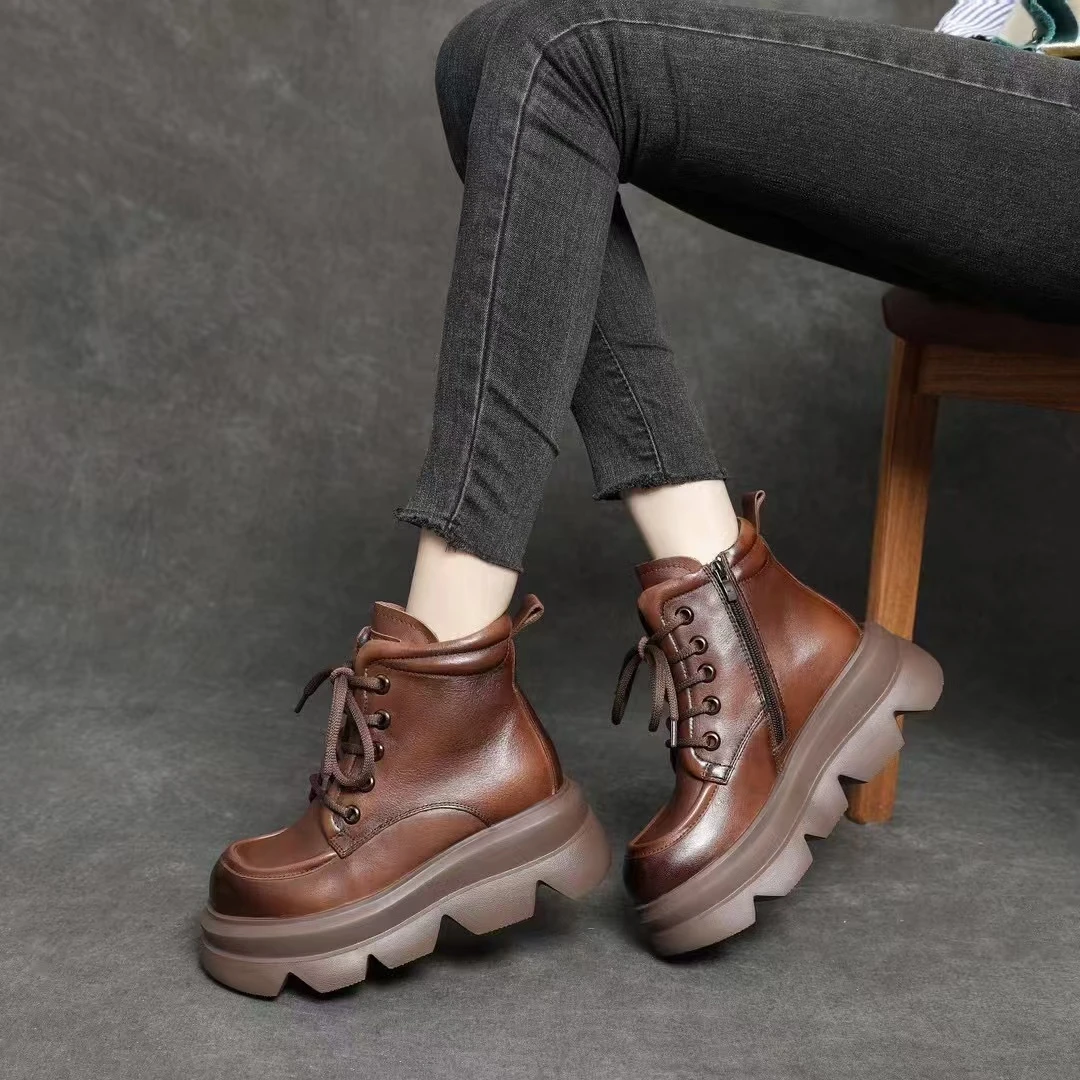 妞2591真皮时尚厚底短靴