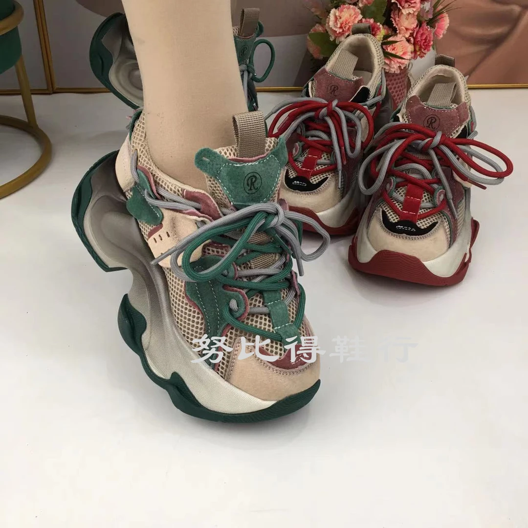 妞6002纯牛皮厚底老爹鞋