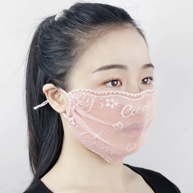 蕾丝口罩女网纱夏季薄款防晒护脸透气防紫外线单层可水洗调节002