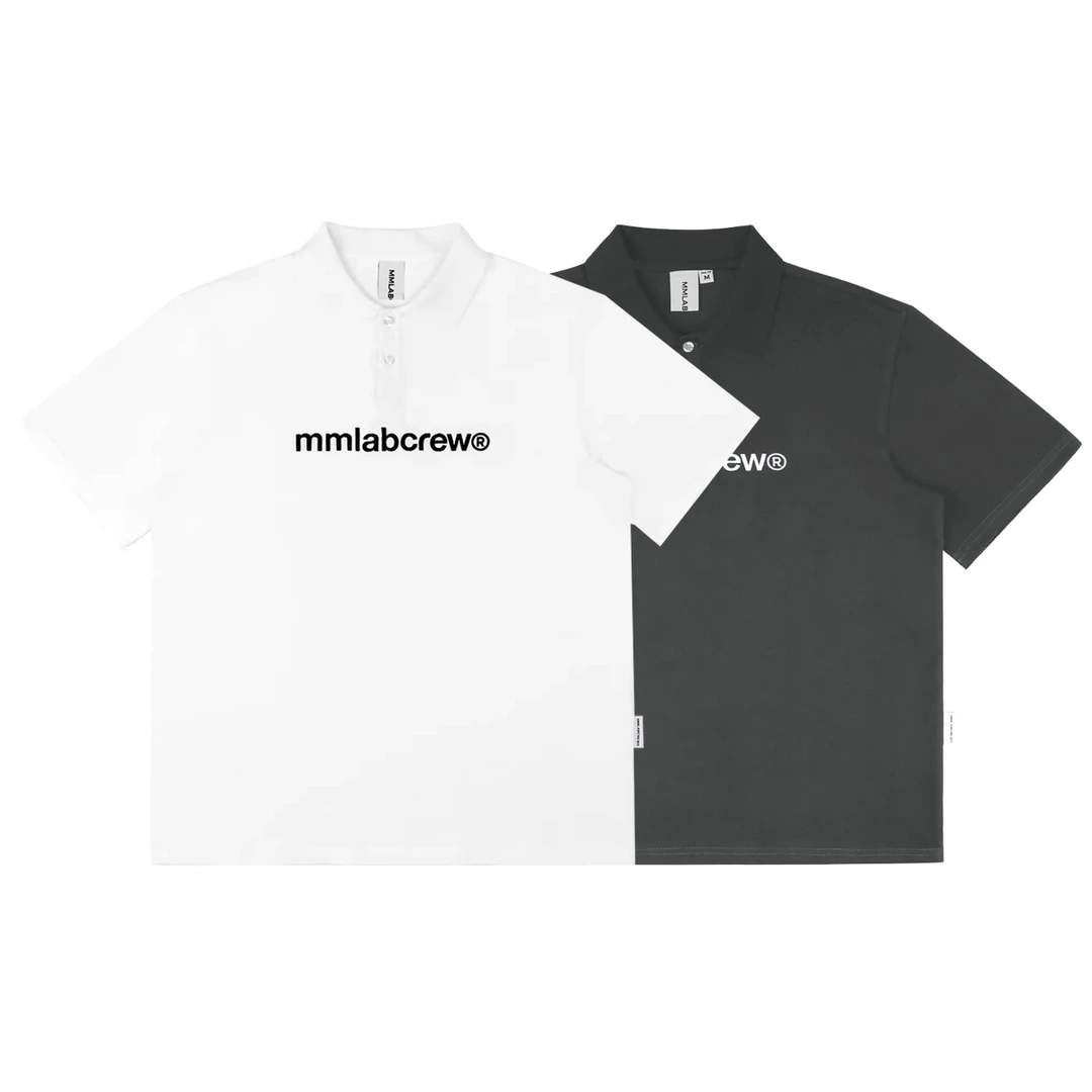 MMLABCREW夏季新款简约logo绣花白色黑色灰色宽松短袖POLO衫男士