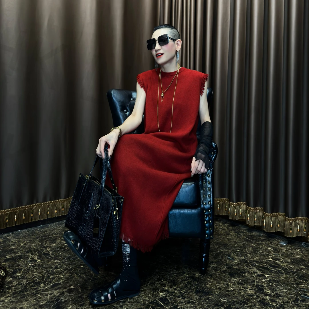 伦哥定制 I 秋上新气质优雅轻奢雅丹返潮复古中长款连衣裙 0428#