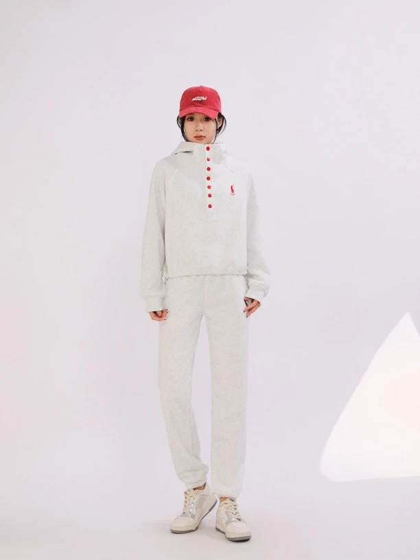 【现货加绒束口裤套装】白色连帽卫衣女秋冬加绒休闲百搭宽松保暖潮