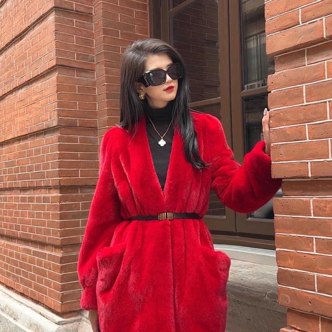 【海梦缘】时尚大口袋水貂外套