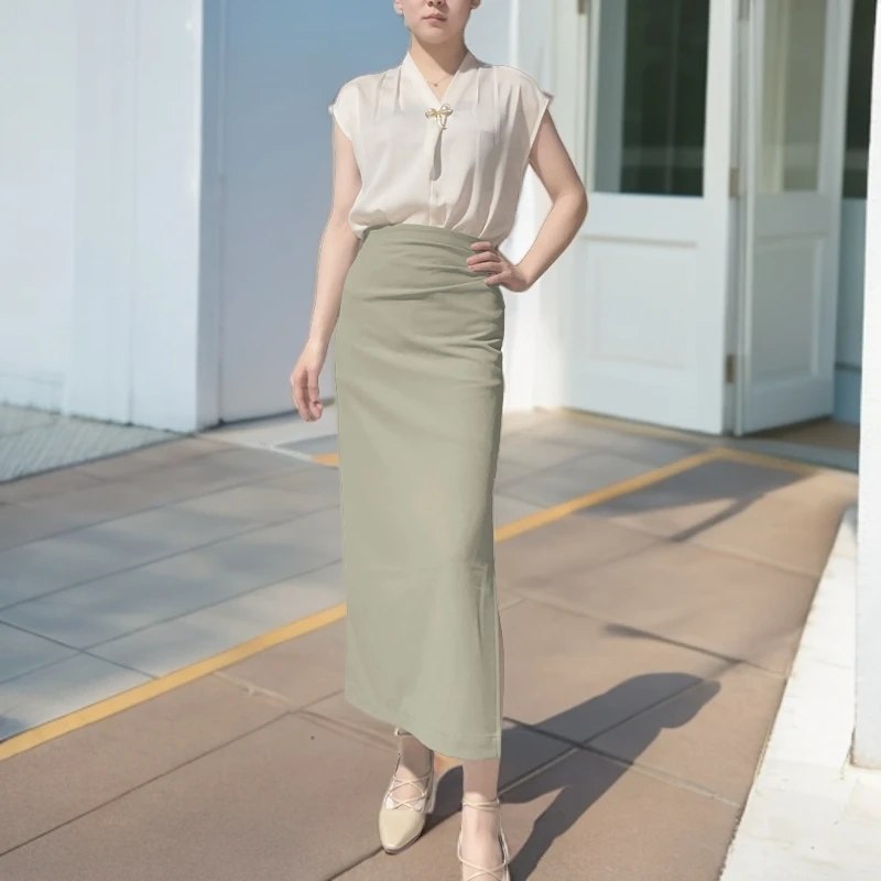 高腰显瘦半身裙气质轻熟A字裙防蚊一步裙黑色包臀半裙女遮肉修身