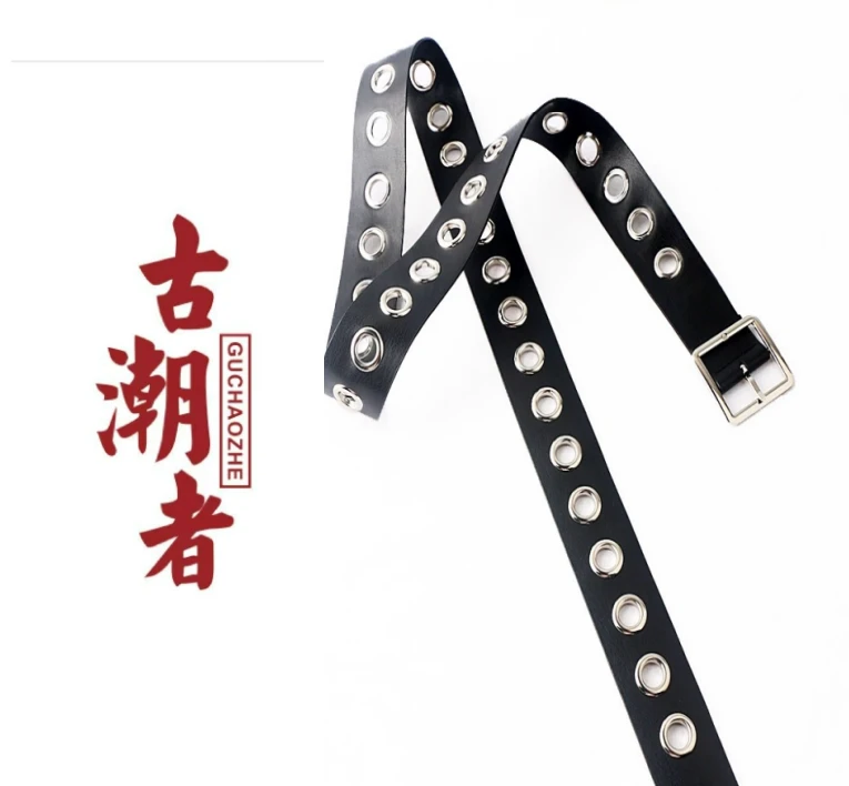 （十三姨）男女同款时尚美式网红全孔嘻哈朋克单排裤带装饰腰带