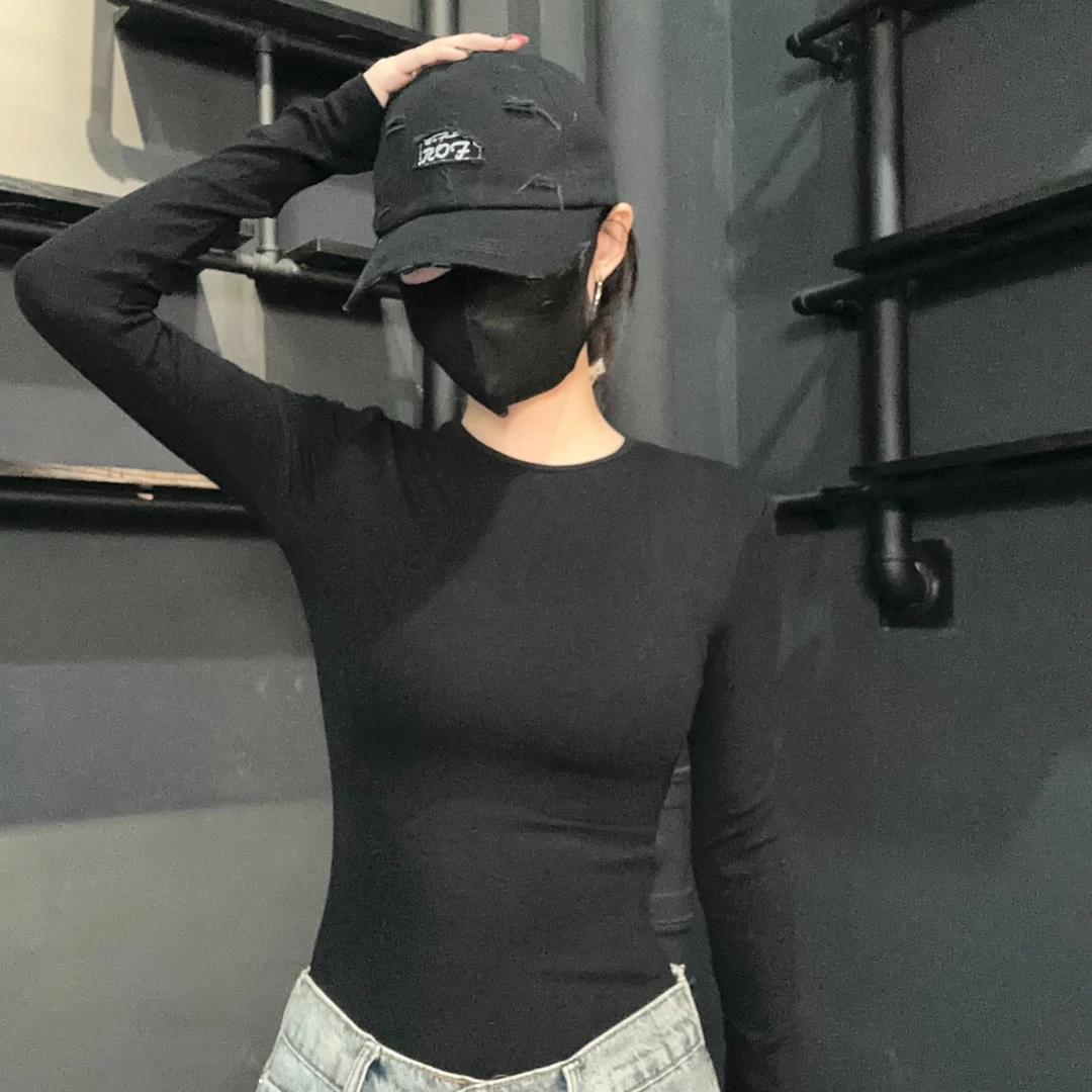连体衣网针织衫百搭秋冬女时尚欧美显瘦紧身打底长袖黑色性感速干
