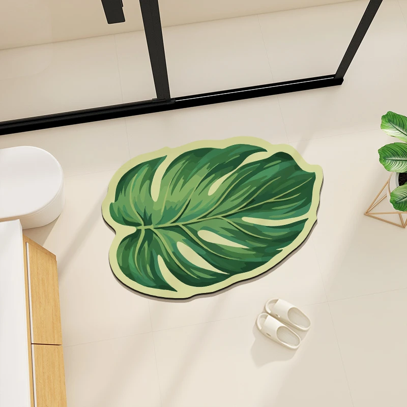 龟背竹绿叶浴室地垫清新ins风洗澡间防滑脚垫卫生间硅藻泥速干垫