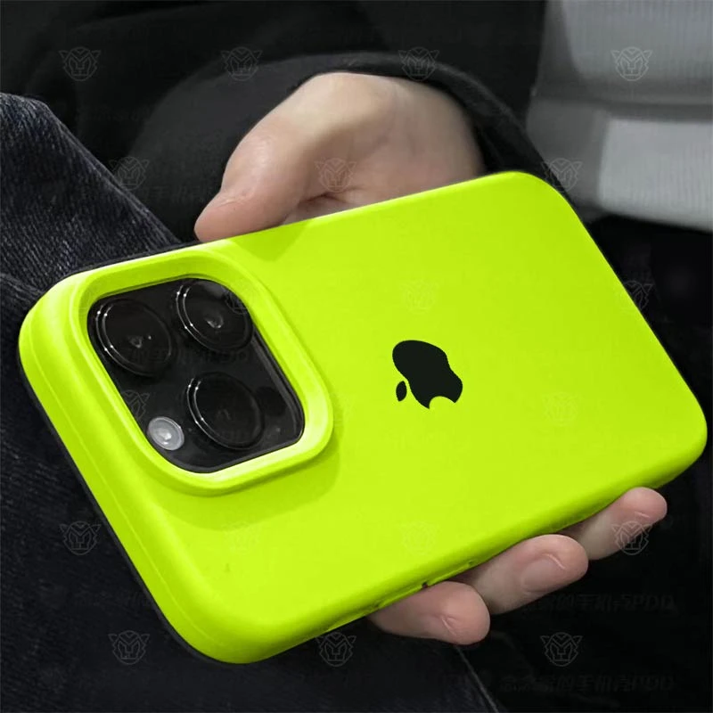 荧光绿iPhone14pro max手机壳液态硅胶适用苹果15pro/13/12软壳11