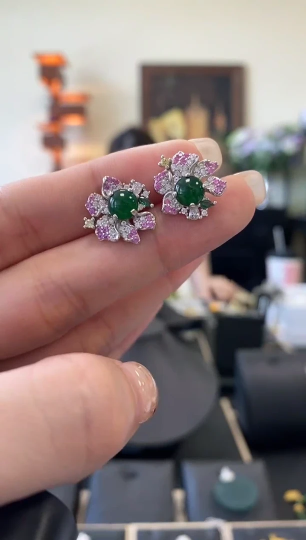 【闪购商品】翡翠耳饰银S925镶嵌银镶