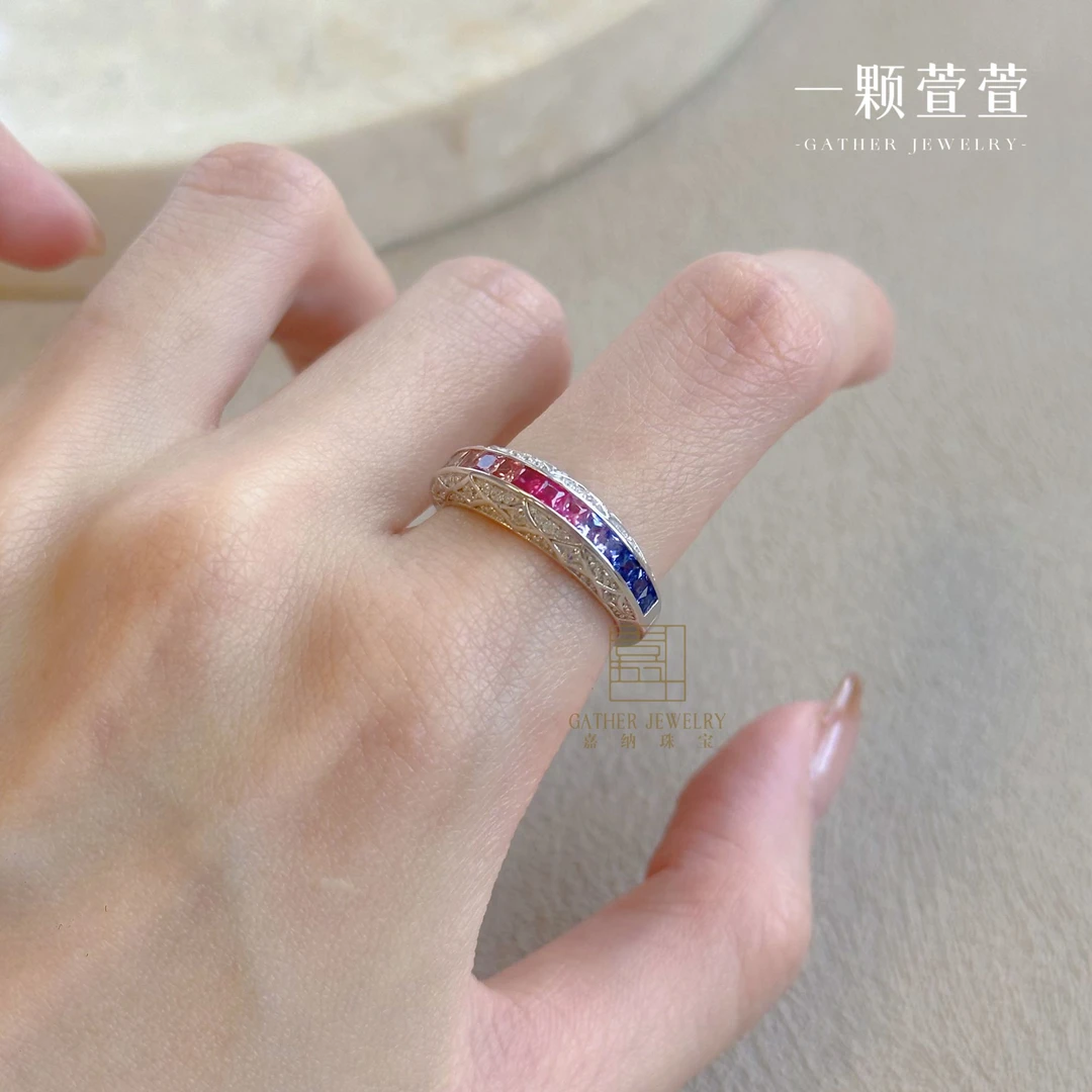 925银锆石戒指 【指尖彩虹】 一颗萱萱  彩虹银镶戒指精致轻奢气质