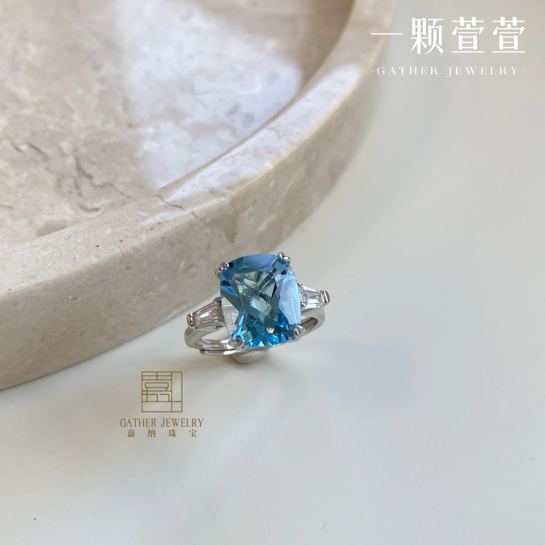 【三石 】一颗萱萱 S925银镶托帕石戒指730017简约大气气质