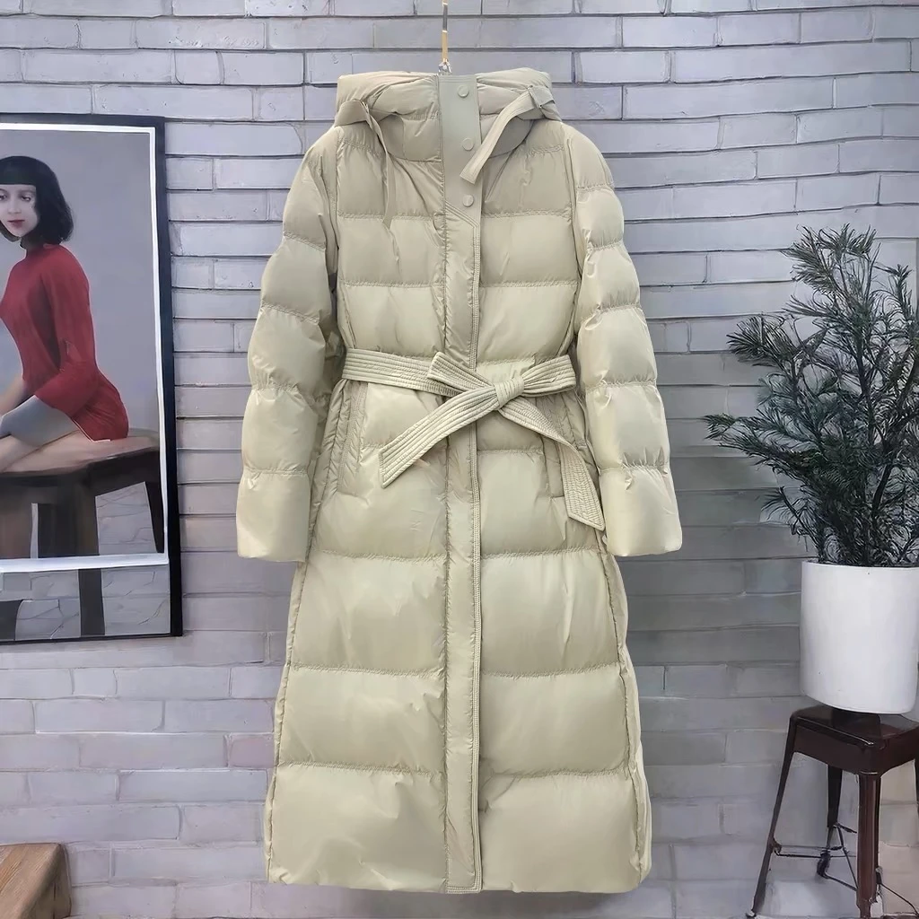 时尚连帽长款棉服冬季保暖修身休闲百搭收腰中长款加厚韩版过膝