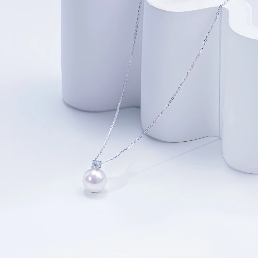 冷白光无暇施家珠正圆925银链子戴妃吊坠双12爆款平替好物12mm