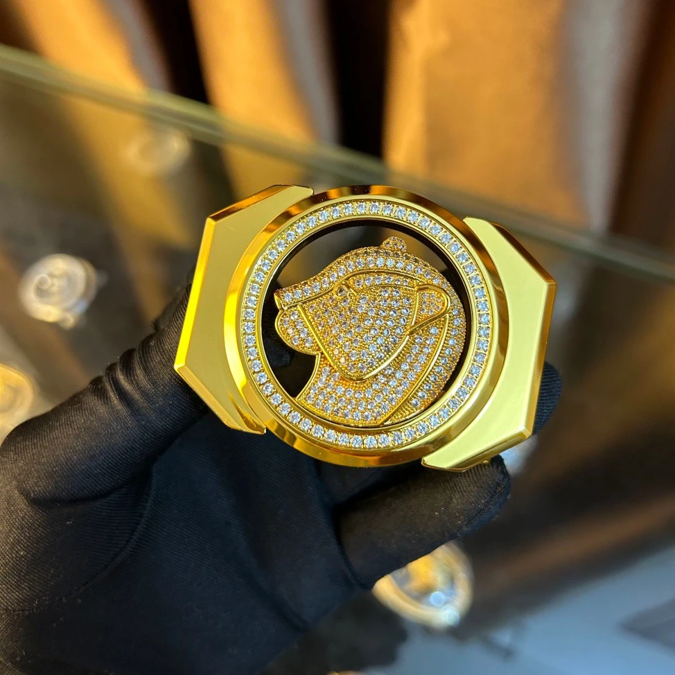 史蒂芬 24K镀金皮带扣头豹子头3.8男士腰带扣替换扣配件卡扣无皮