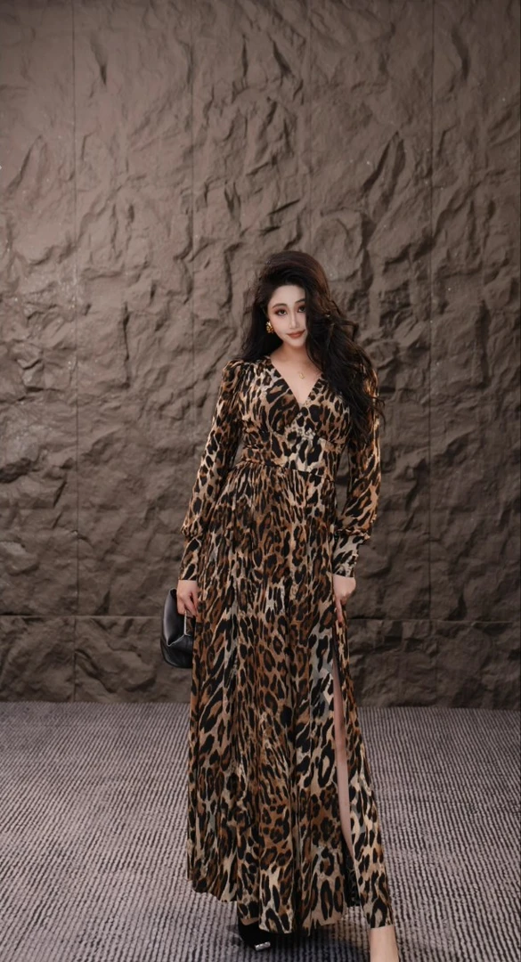 豹纹炸弹｜法式气质显瘦豹纹长款连衣裙