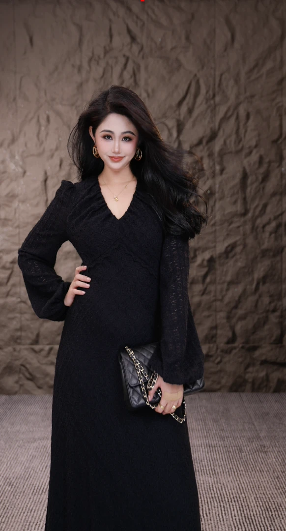 威廉古堡｜秋冬新款复古法式绒毛蕾丝浪漫连衣裙