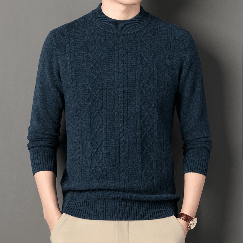 男士100%纯羊毛衫半高领加厚提花毛衣针织冬季百搭贴身