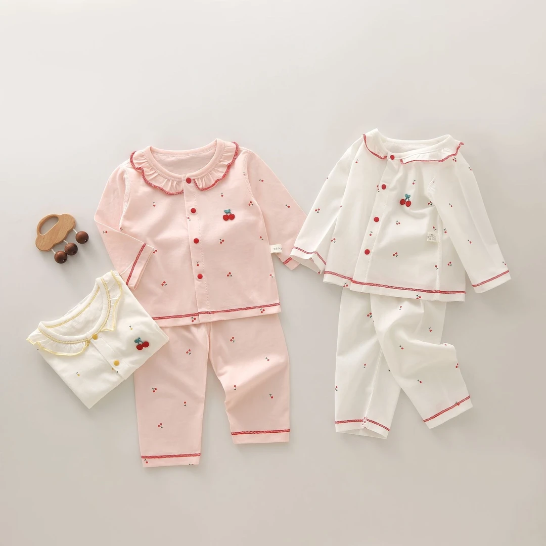 婴儿夏季衣服女宝宝两件套空调服a类纯棉睡衣新生儿内衣套 装薄款