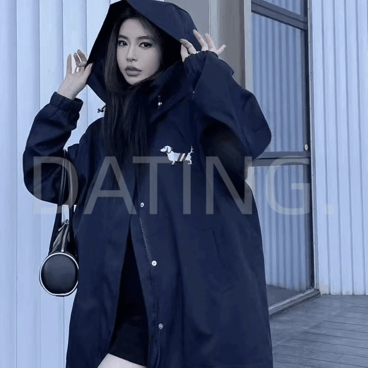 Millonthe【小狗风衣】休闲宽松大版连帽拉链派克冲锋衣外套FANFAN