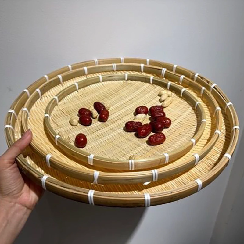 A03精编竹盘 (30.35.40)三件套晾晒手工竹编制品收纳放积木