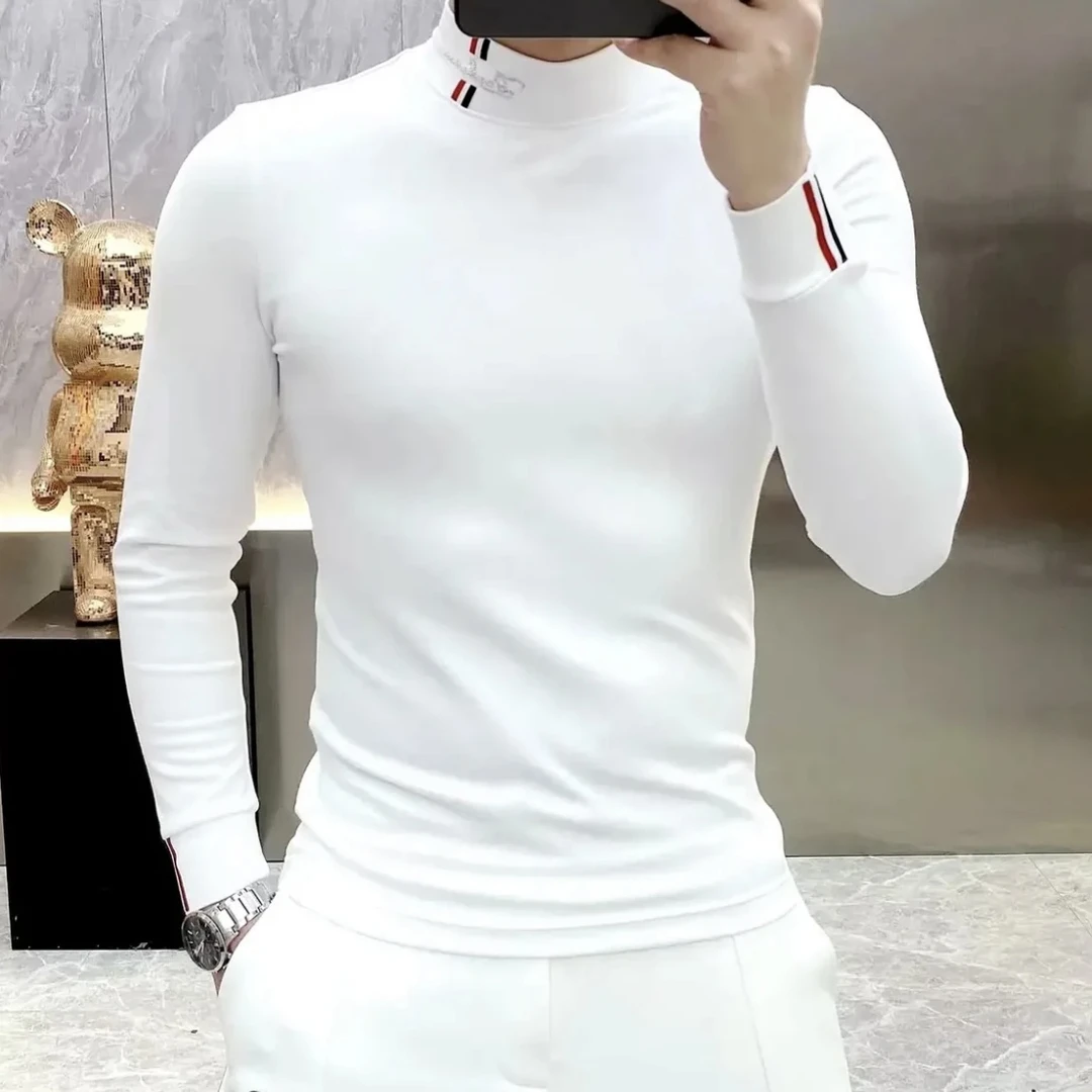 高档半高领卫衣男秋冬季加绒加厚打底衫长袖T恤修身保暖品质男装