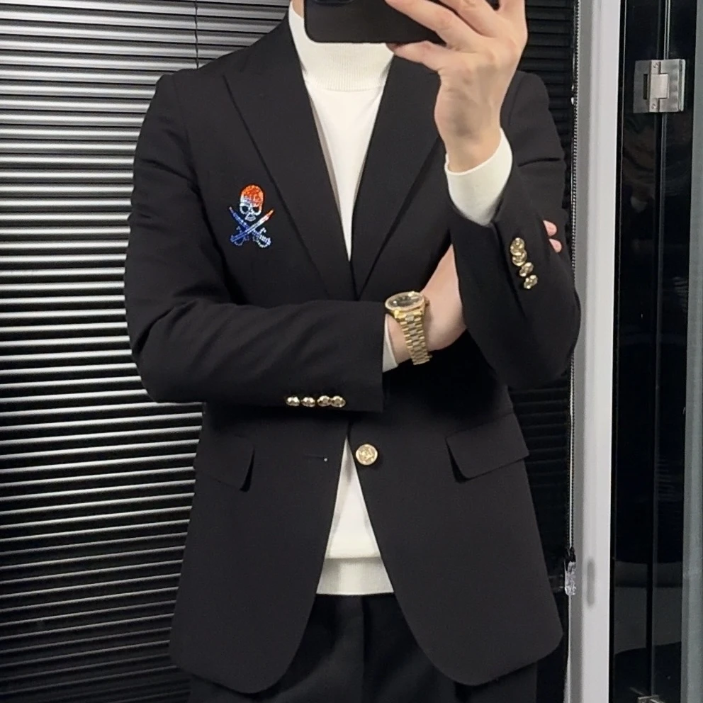 男士高品质修身黑色韩版潮流百搭小西装帅气时尚英伦风