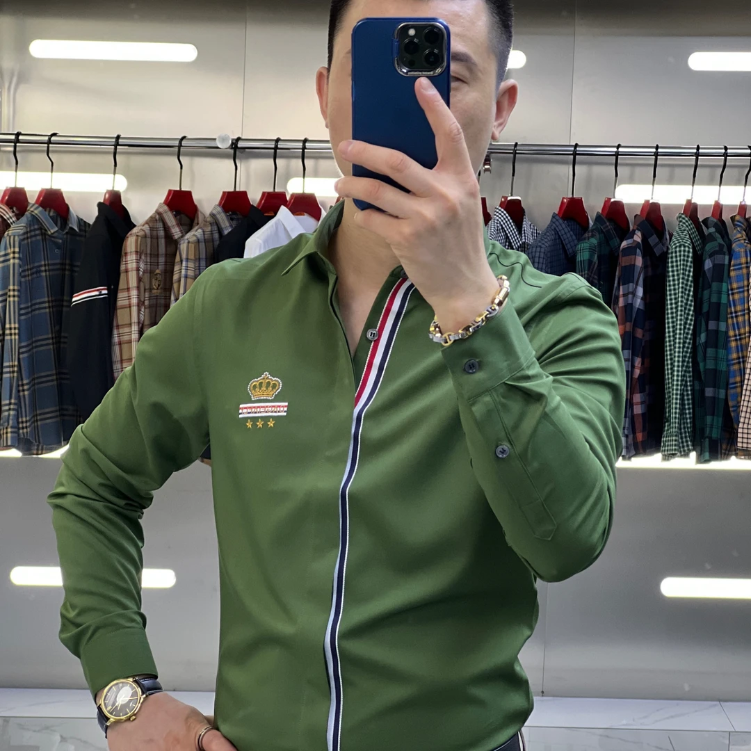 男士秋季工艺款4色修身时尚潮流长袖衬衫帅气韩版衬衣白色百搭