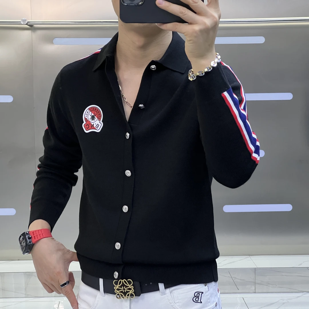男士新款秋冬手臂工艺.设计师潮流款百搭羊毛衫韩版网红春秋长袖
