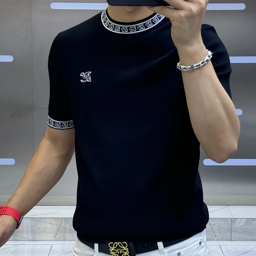 男士秋季新款百搭圆领潮流休闲轻奢时尚半袖