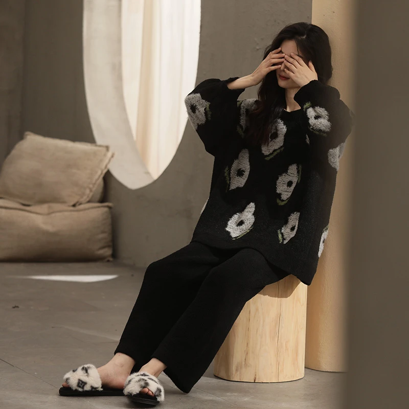 纯禧大码新款春秋长毛绒睡袍女冬翻领加厚睡衣时尚冬外穿款家居服