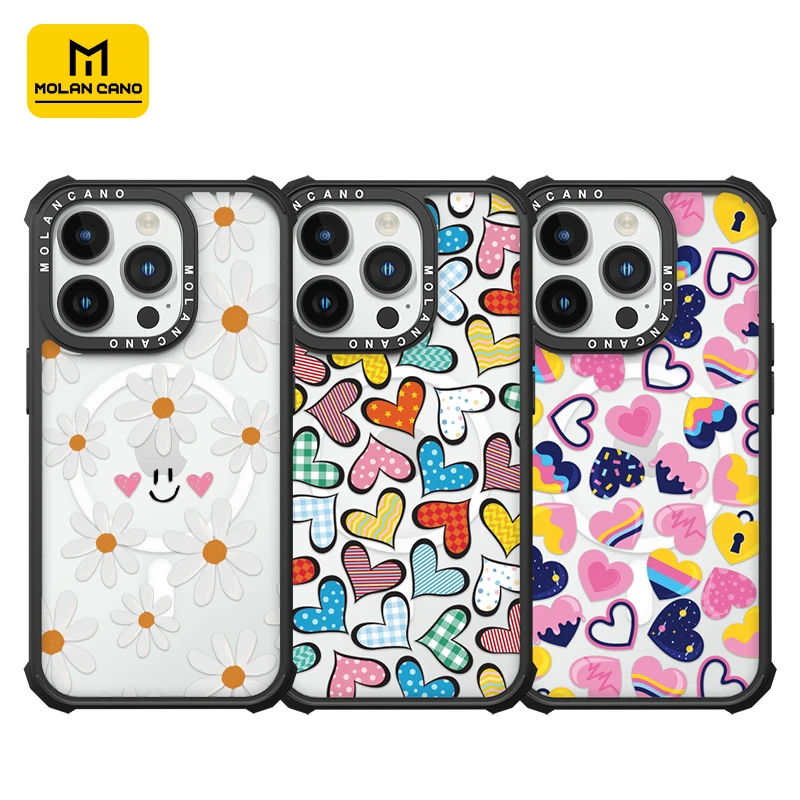 MOLAN CANO小清新雏菊笑脸爱心透明磁吸防摔苹果iphone17promax