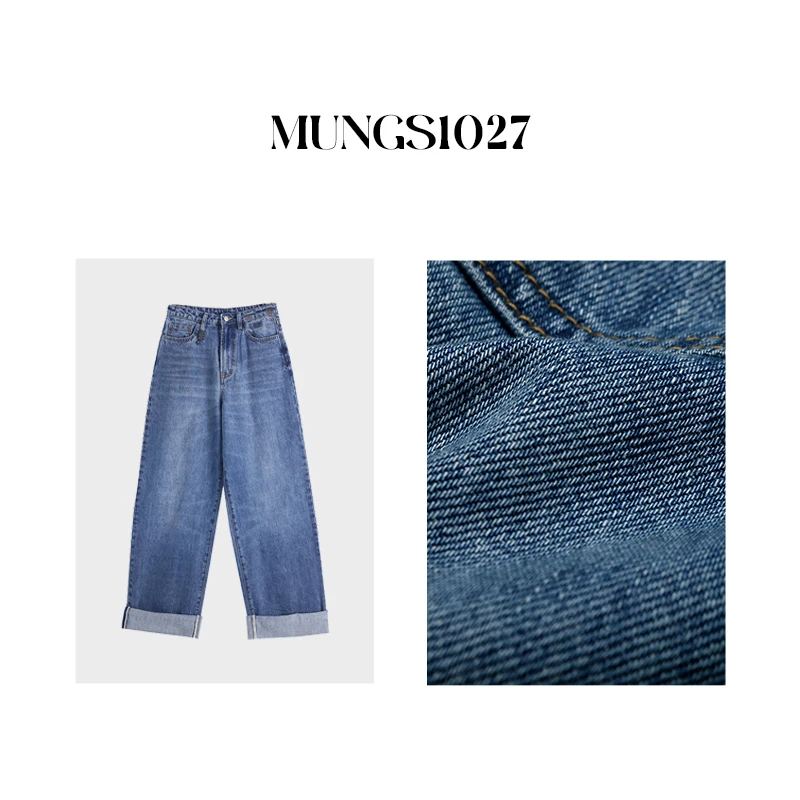 Mungs 1027 「搭一切」Rose同款翻边牛仔蓝高腰阔腿裤
