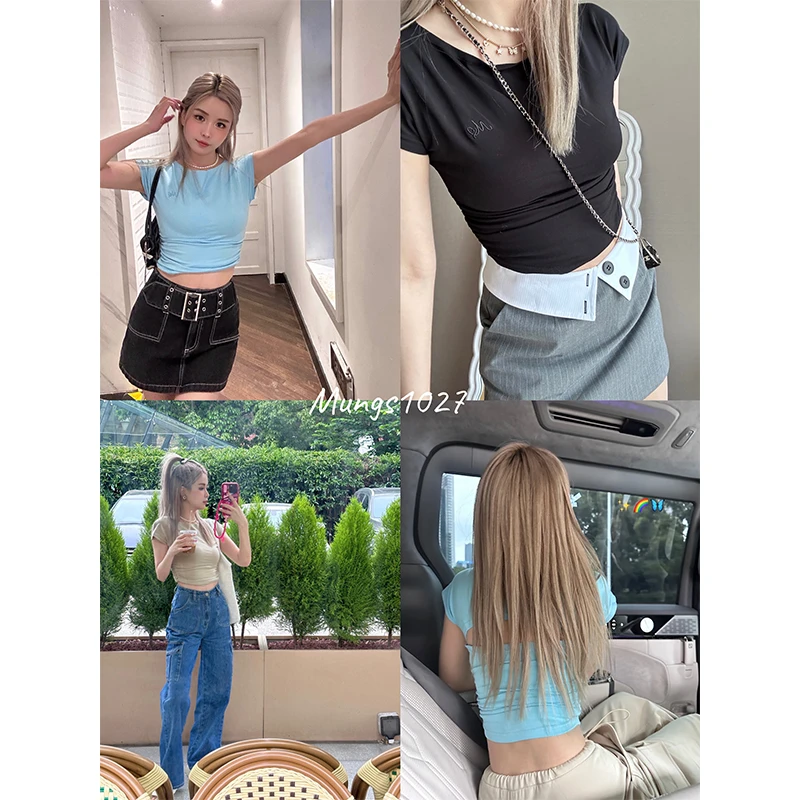 Mungs 1027 「小sexy」原创显瘦抽褶短款露背tee 三色