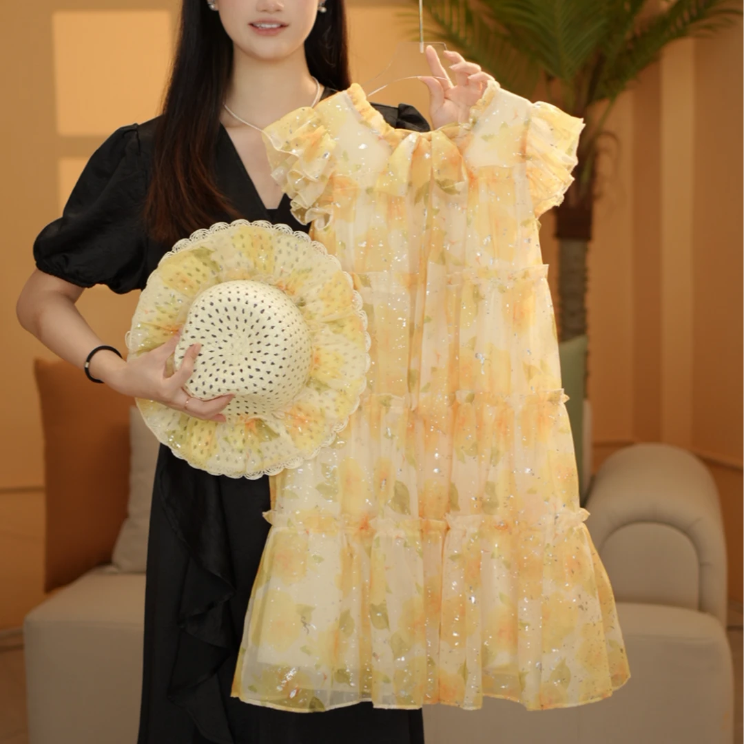 女童连衣裙2025夏季飘带碎花蛋糕裙气质背心连衣裙T4230001379