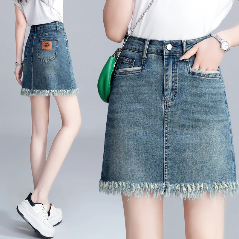 毛边牛仔短裙女夏季新款防走光裙子高腰aA字半身裙薄款一步包臀裙
