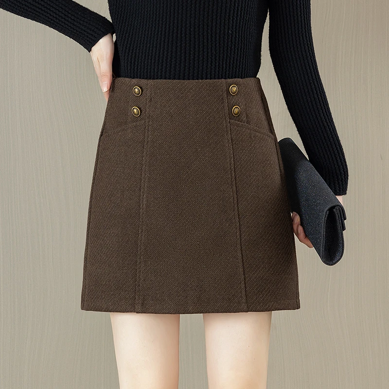 毛呢半身裙女2024秋冬新款时尚高腰显瘦百搭小个子Aa字包臀短裙子